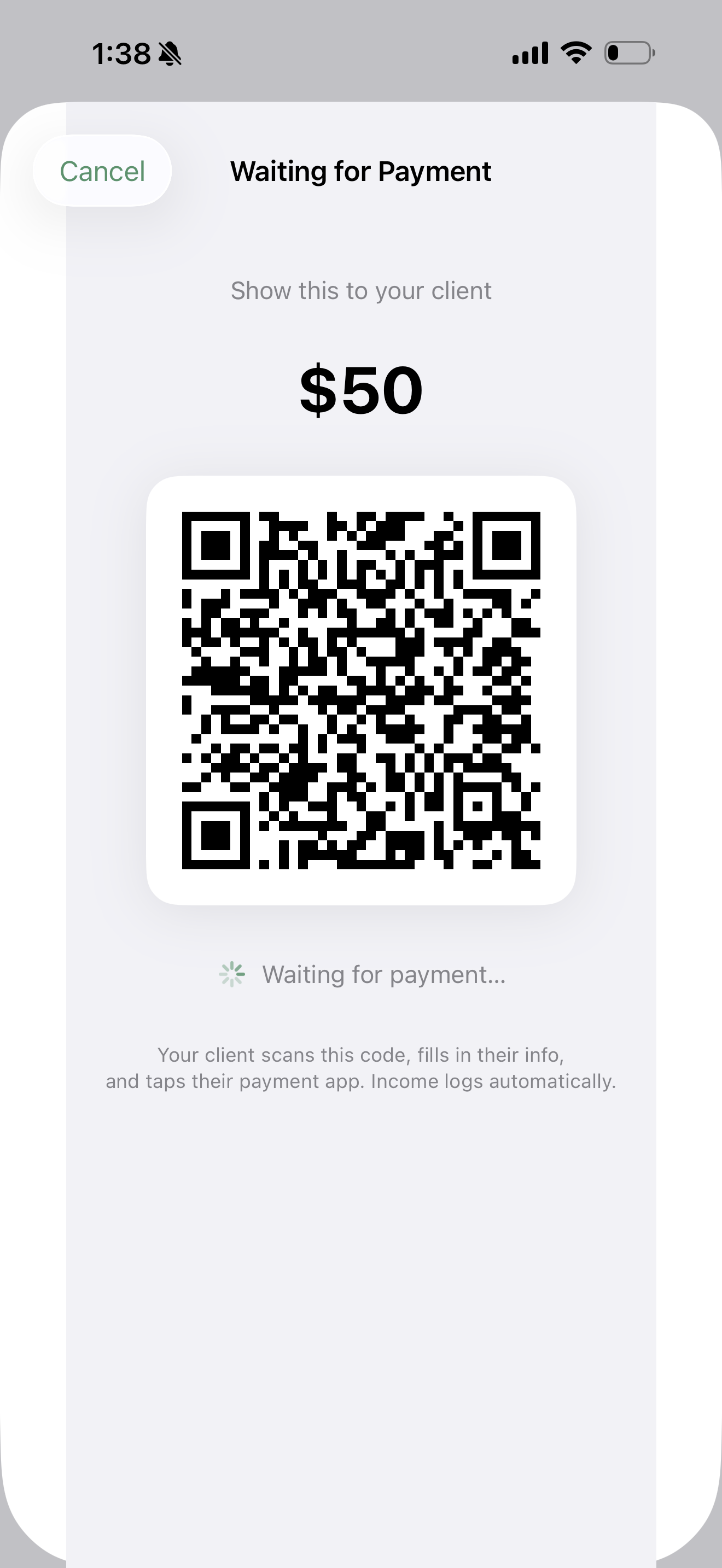 SuitesBooks QR code payment collection screen