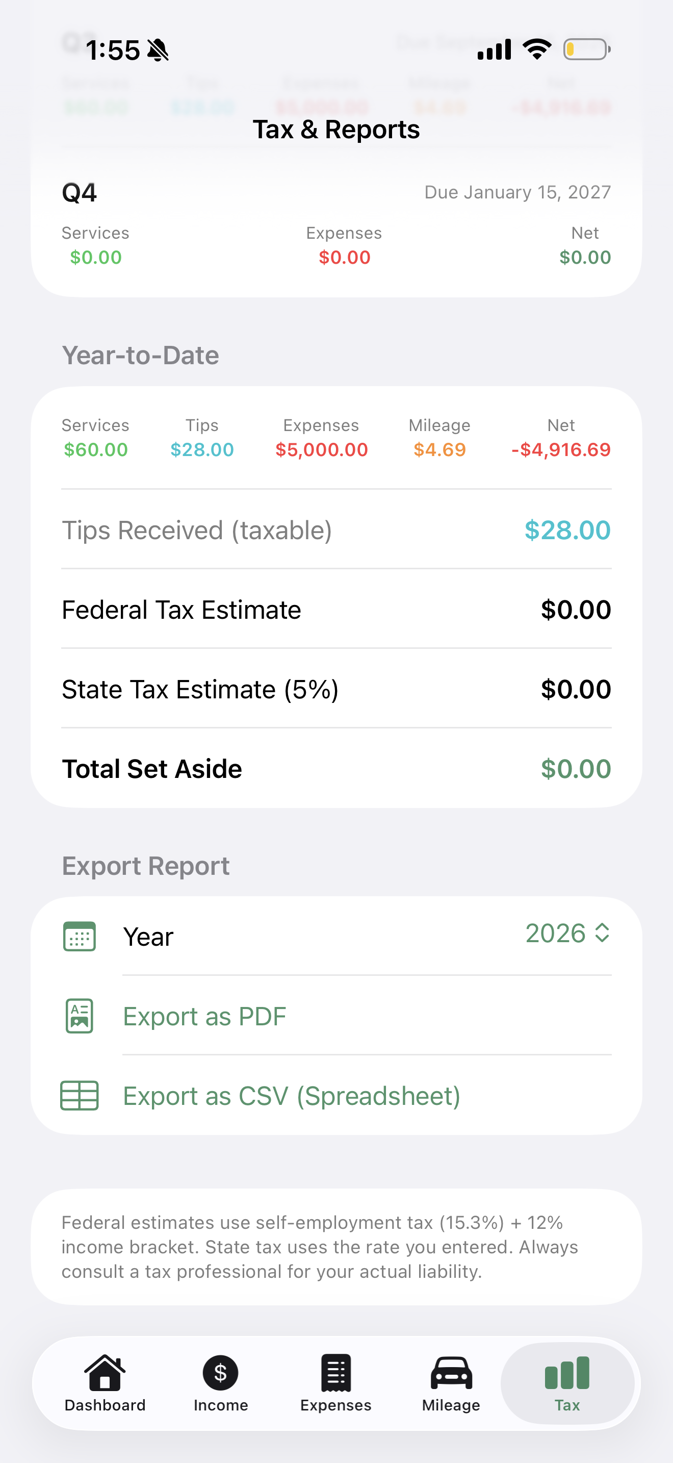 SuitesBooks tax export screen